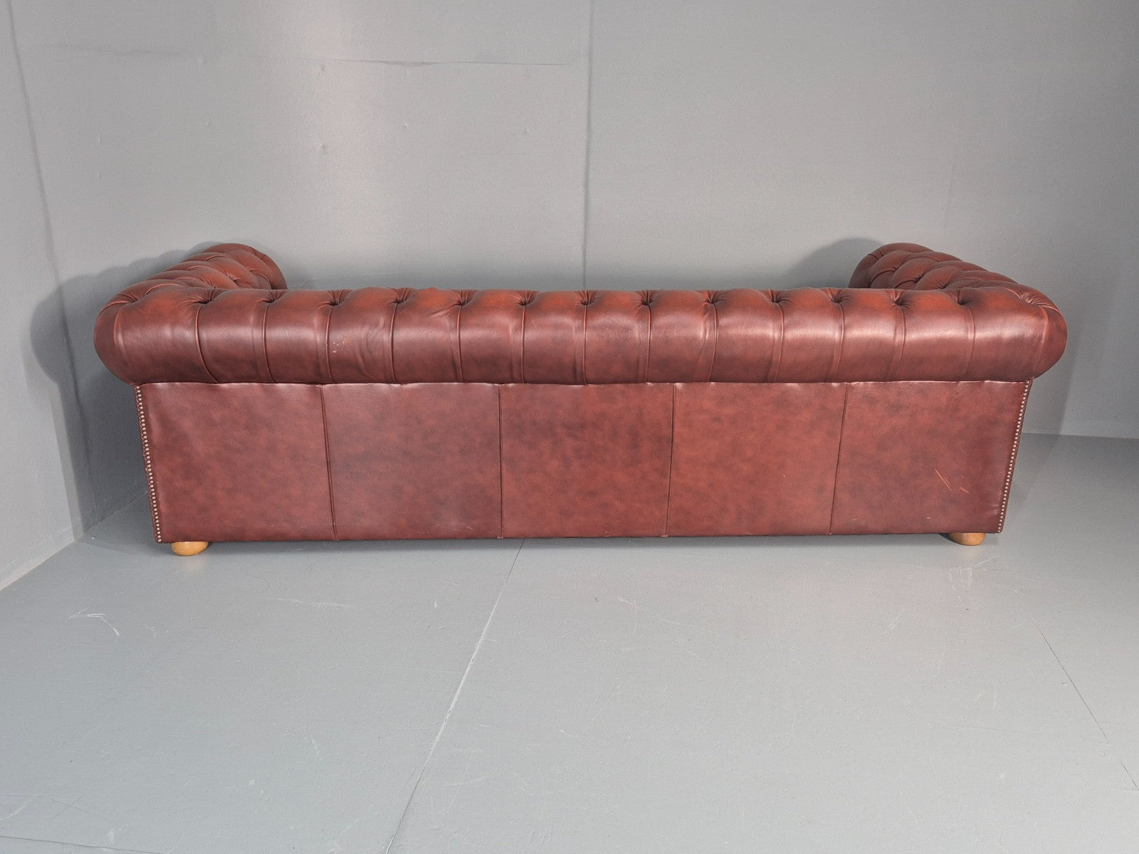 3 Seater Chesterfield Sofa Red Leather Studded Vintage EB11028 VCHE17