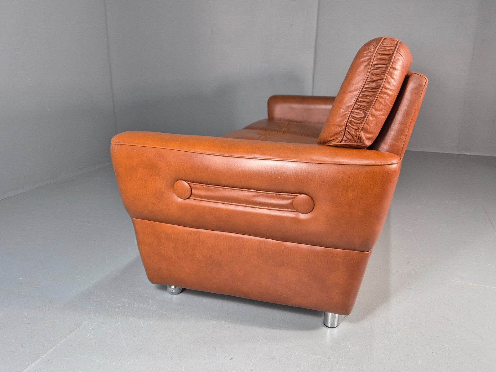 Vintage Danish 3 seater Settee 1970s Danish Tan Leather Retro MCM EB11638 M3SS20