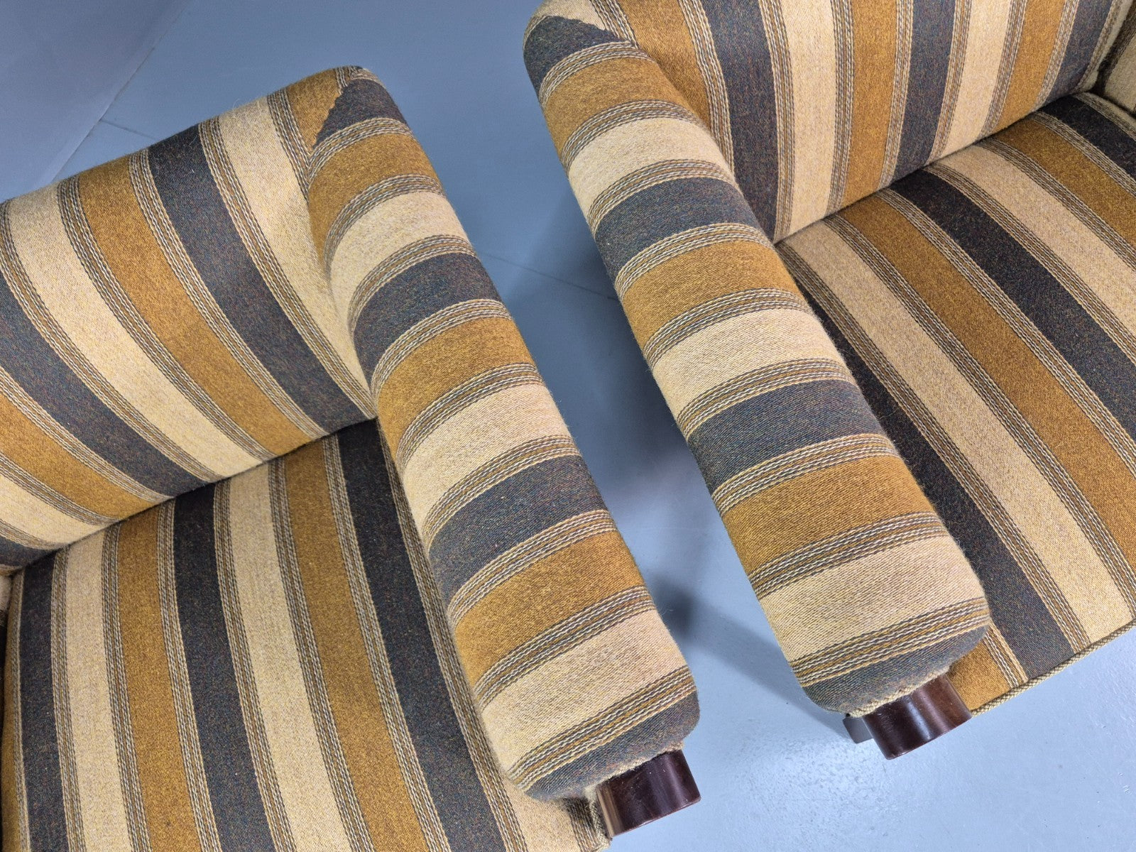 2 Art Deco Danish Lounge Chair Mahogany Frame 3 Green Stripe 1940s EB10748 VCLO4