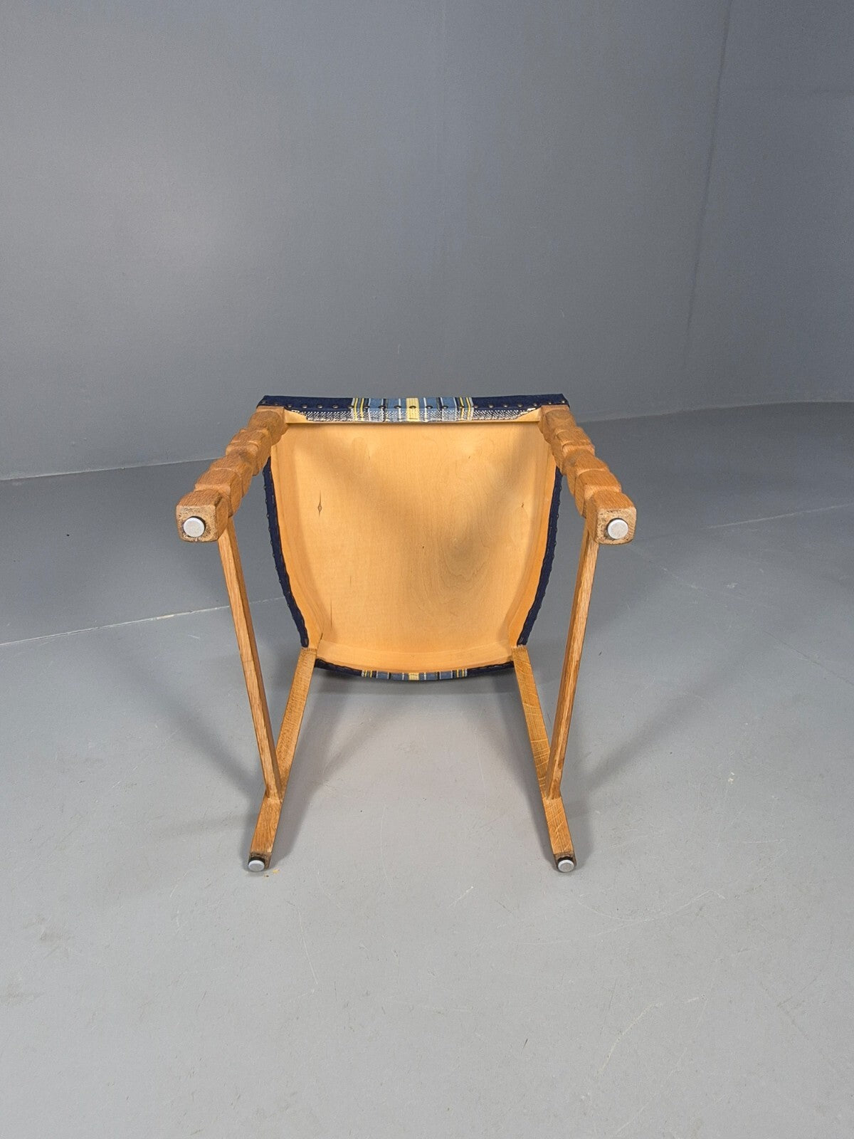 Six Oak Dining Chairs Blue Fabric Henning Kjaernulf Style Vintage EB9361 MDIN - UKDK FURNITURE