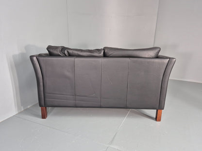Vintage 2 Seat Sofa Danish Black Leather Mid Century Retro 1980s EB10473 M2SS15