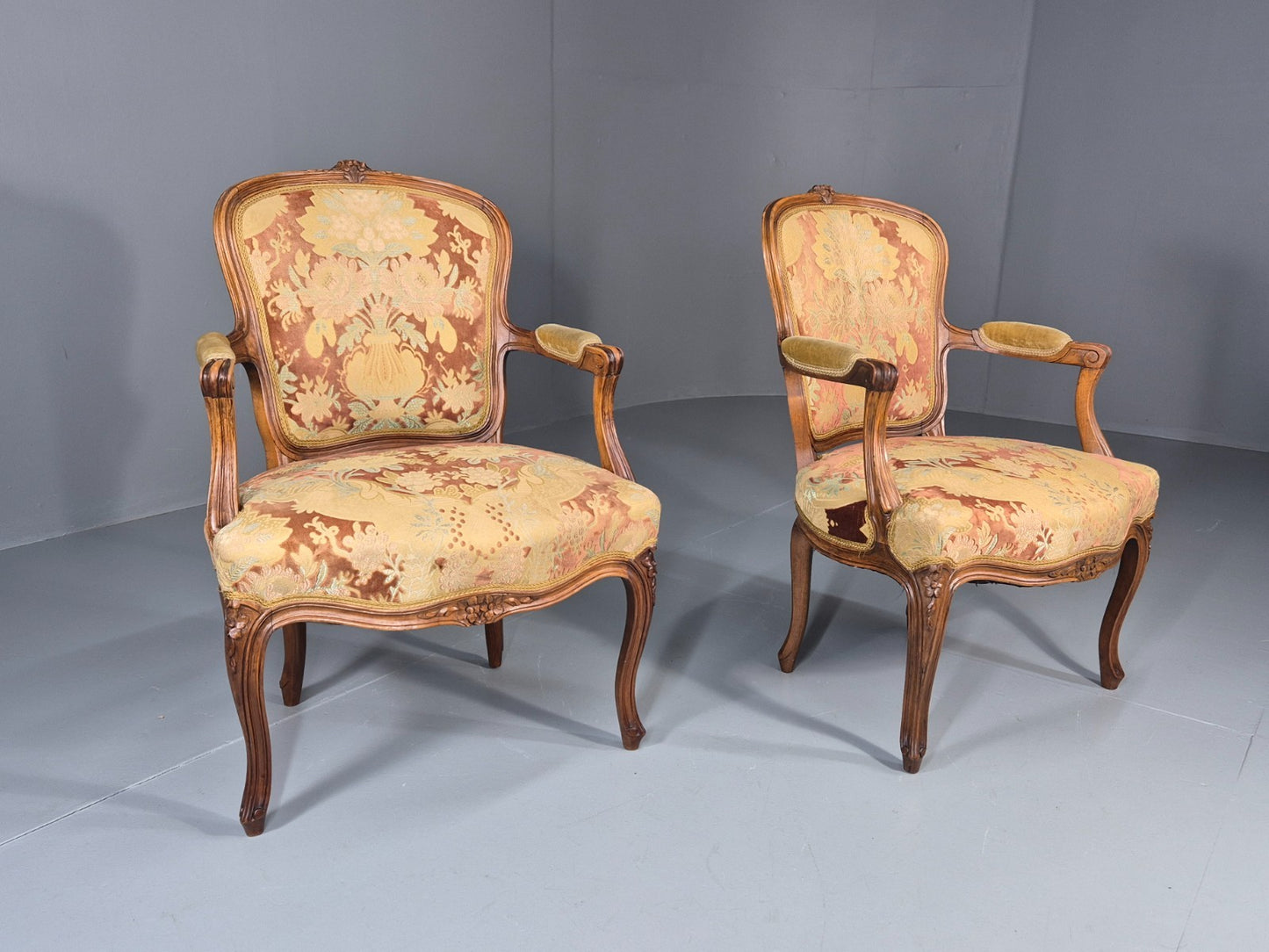 2 Vintage Rococo Armchairs 1950s Danish Floral Upholstery Retro EB11342 VCLO18