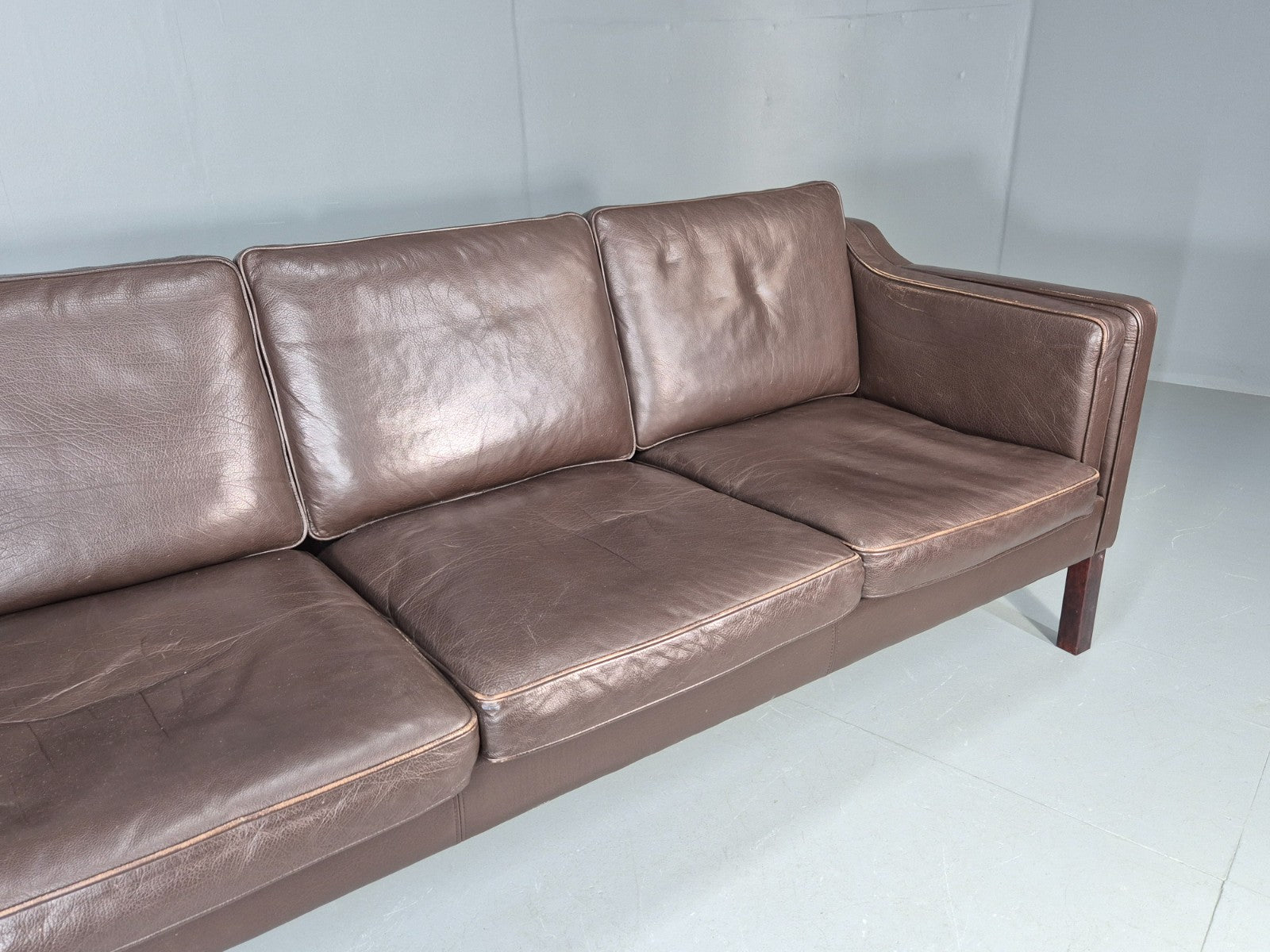 Vintage 2 Seater Settee 1970s Danish Brown Leather Mogensen Style EB11641 M3SS2
