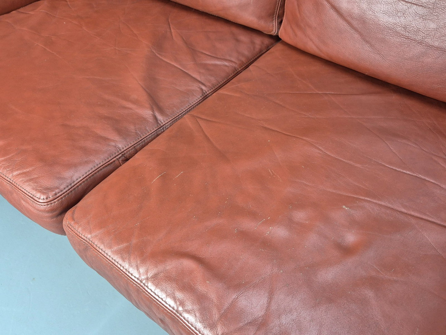 Mid Century 2 Seater Sofa Stouby Red Brown Leather Beech End Retro  EB10060 M2SS15