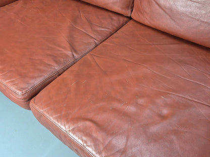 Mid Century 2 Seater Sofa Stouby Red Brown Leather Beech End Retro  EB10060 M2SS15