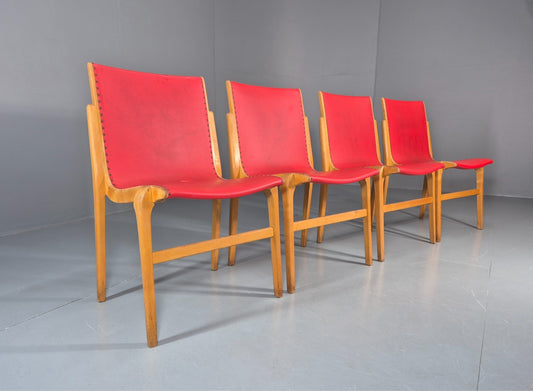 4 Stacking Lounge Chairs 1950s Swedish Red Beech Mid Century Retro EB11102 MDIN1