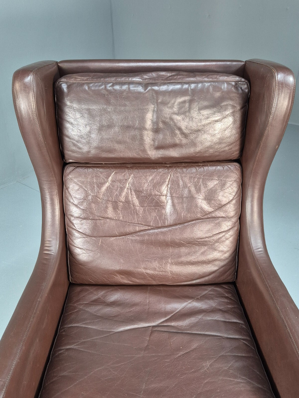 Vintage Brown Leather Wingback Chair Retro Mid Century Danish Design EB9329 MNOR - UKDK FURNITURE