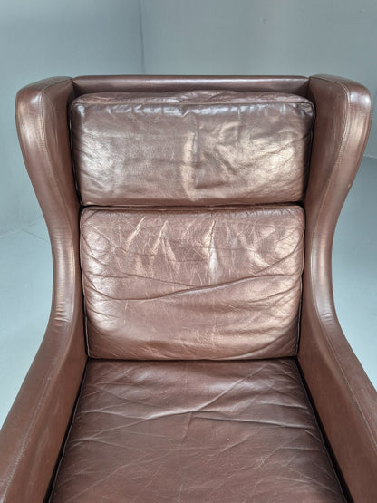 Vintage Brown Leather Wingback Chair Retro Mid Century Danish Design EB9329 MNOR - UKDK FURNITURE