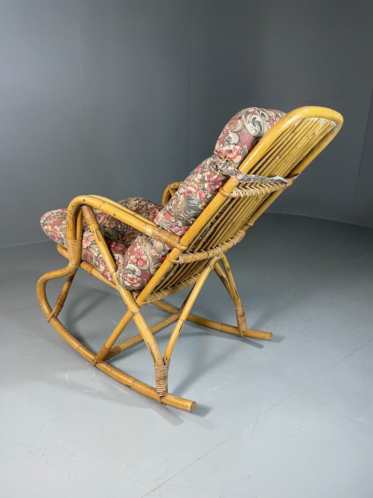 Vintage Cane Rocking Chair Floral 1970s Retro EB6413 VBER - UKDK FURNITURE