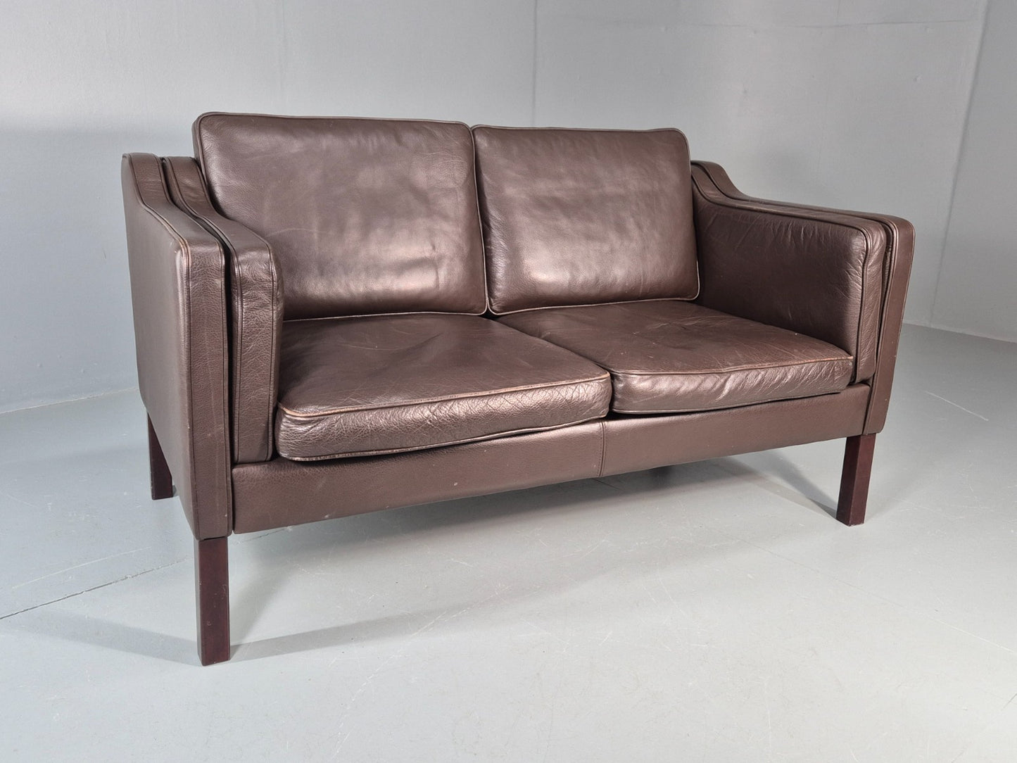 Vintage Danish 2 Seat Settee 1970s Danish Brown Leather Retro MCM EB11633 M2SS0