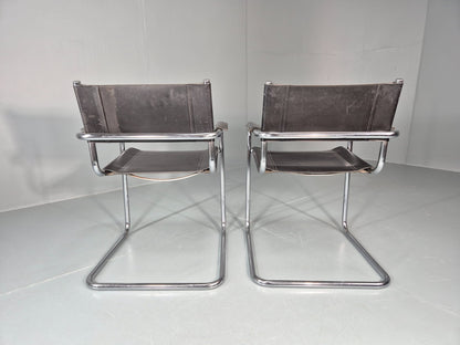 2 Leather and Chrome Elbow Chair Bauhaus Style Vintage 1980s Retro EB11214 MNOR7