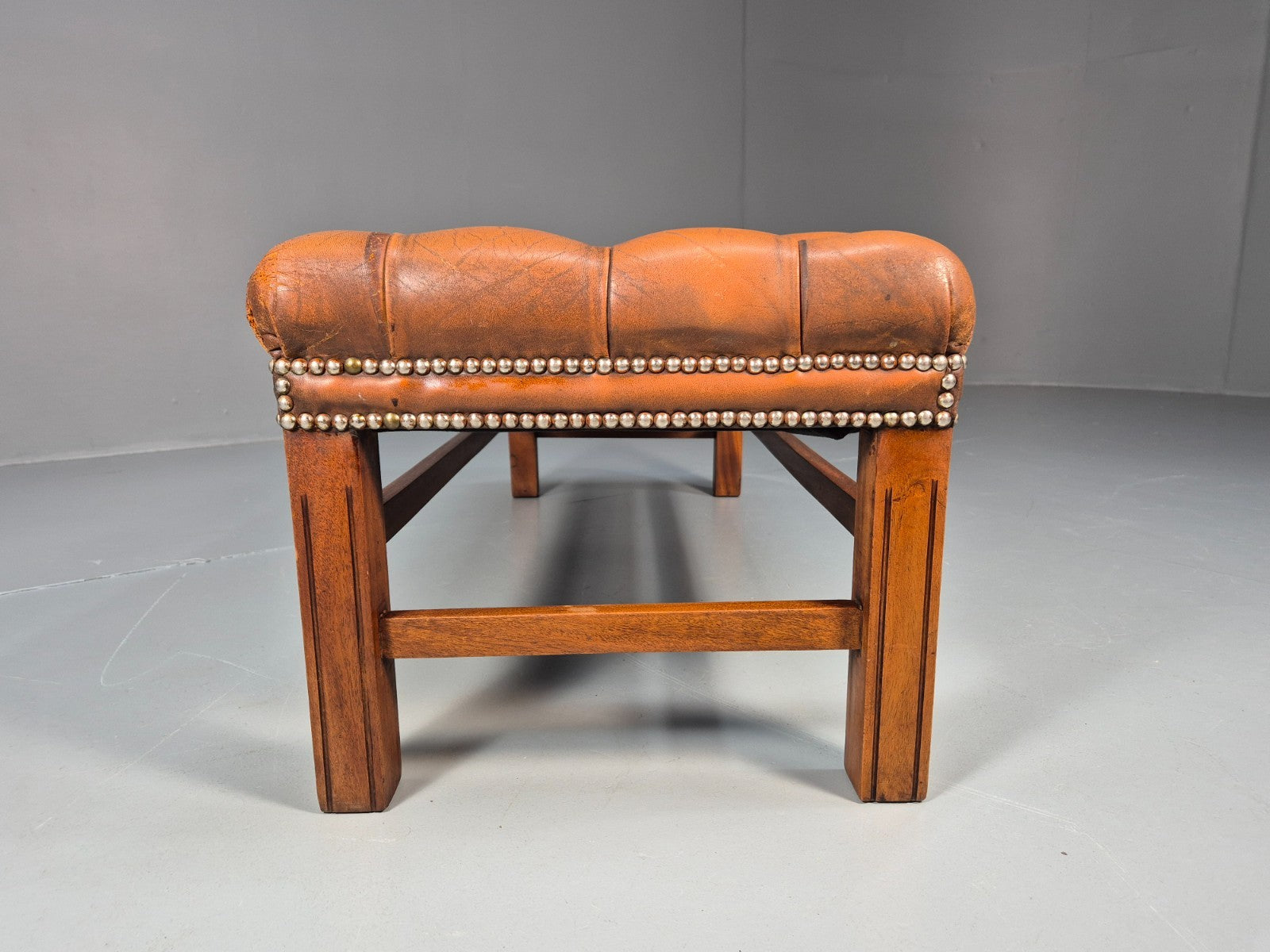 Vintage Georgian Style Leather Upholstered Buttoned Long Ottoman  EB10623 MFOO11