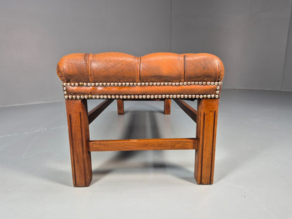 Vintage Georgian Style Leather Upholstered Buttoned Long Ottoman  EB10623 MFOO11