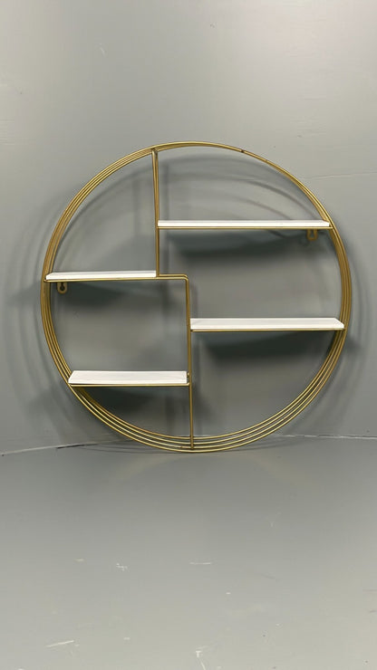 Vintage 1960s Round Shelving Wall Mounted Gold & White Wire Framed EB11491 MWOO3