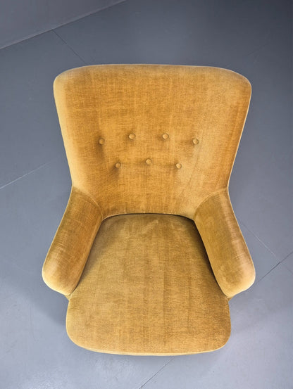 Mid Century Tub Chair Gold Velour 1960s Retro Buttoned  EB10751 VCLO15