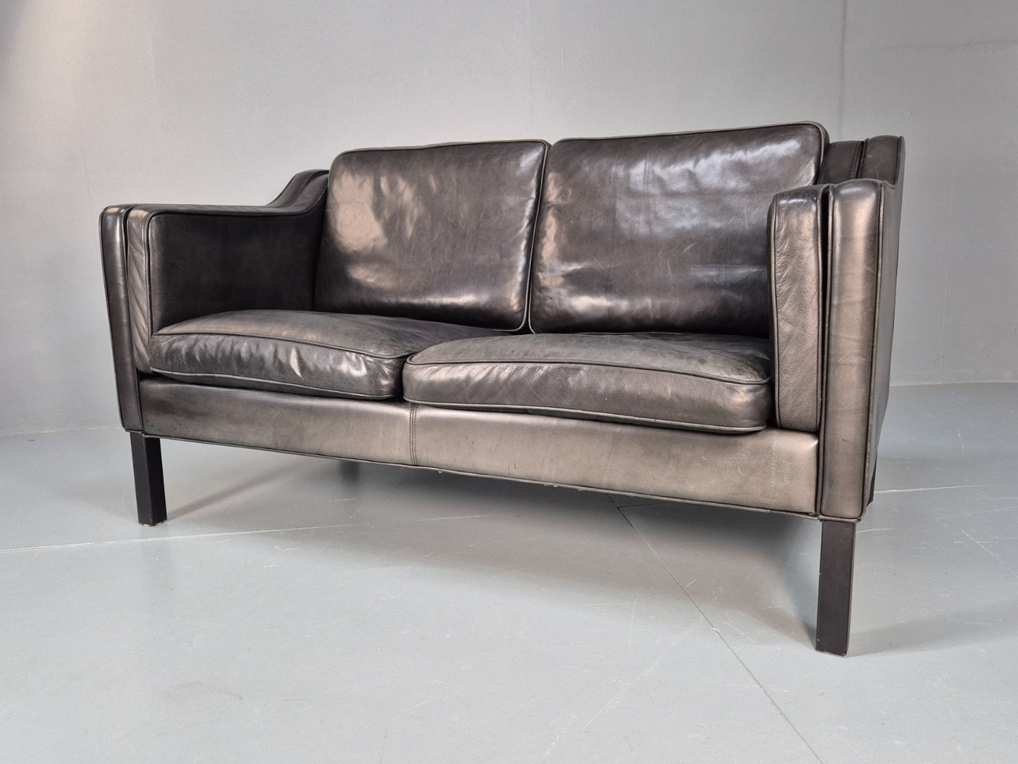 Vintage Stouby Eva Two Seater Sofa Black Leather Mogensen 1980 EB10111 M2SS6