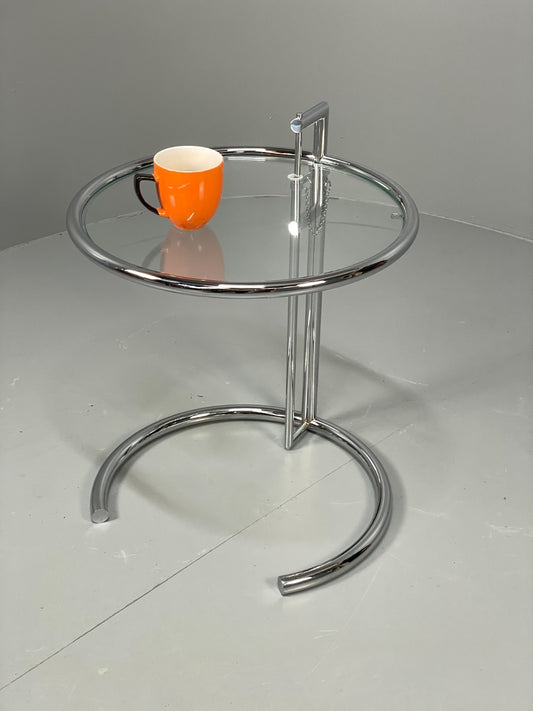 Vintage Chrome Side Table Eileen Grey Style Adjustable Glass Top EB11042 MWOO1