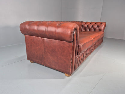 3 Seater Chesterfield Sofa Red Leather Studded Vintage EB10925 VCHE14