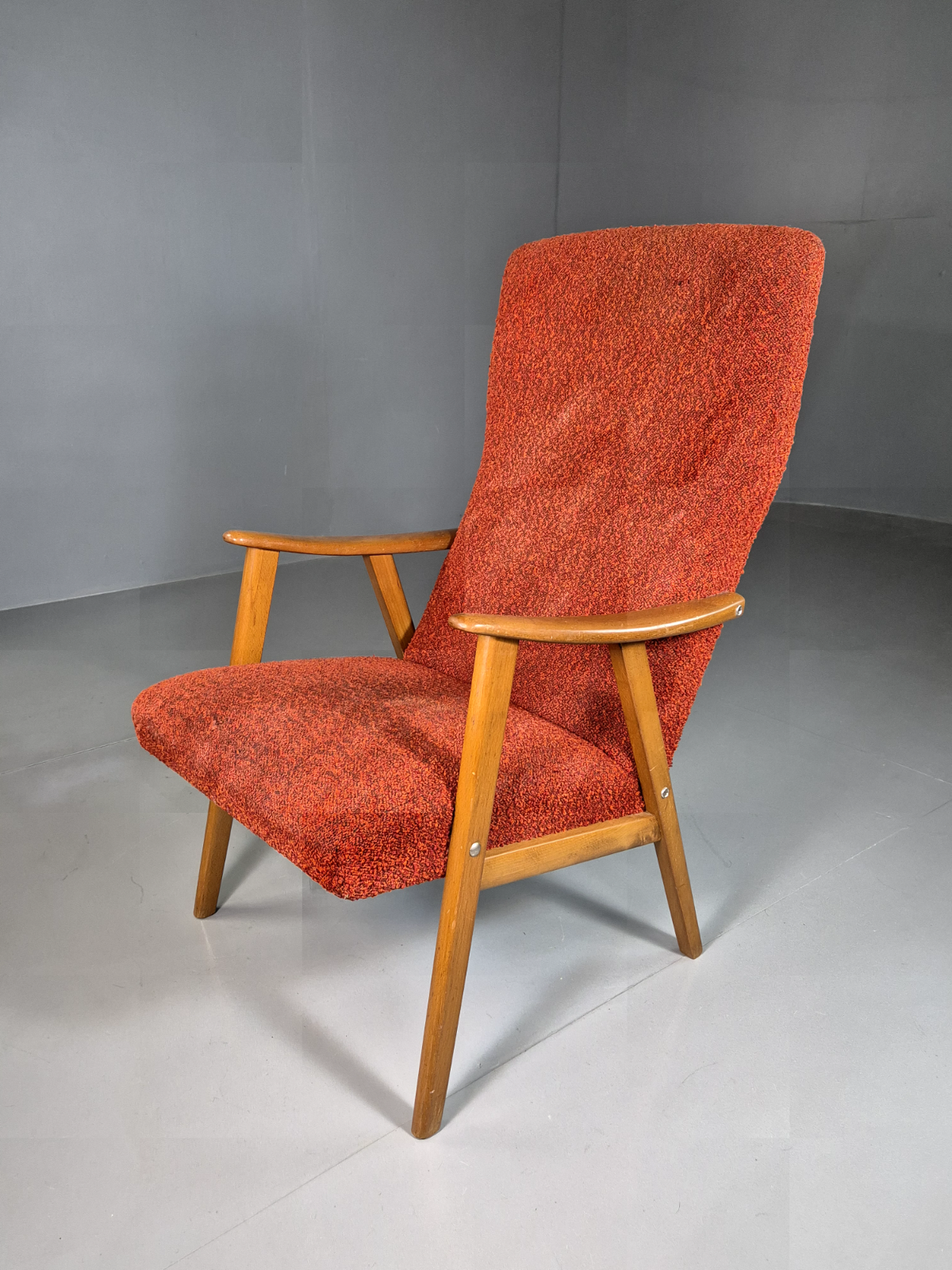 Vintage Swedish Lounge Chair Orange Beech Wood Frame Retro 1960s MCM EB7244 MNOR0