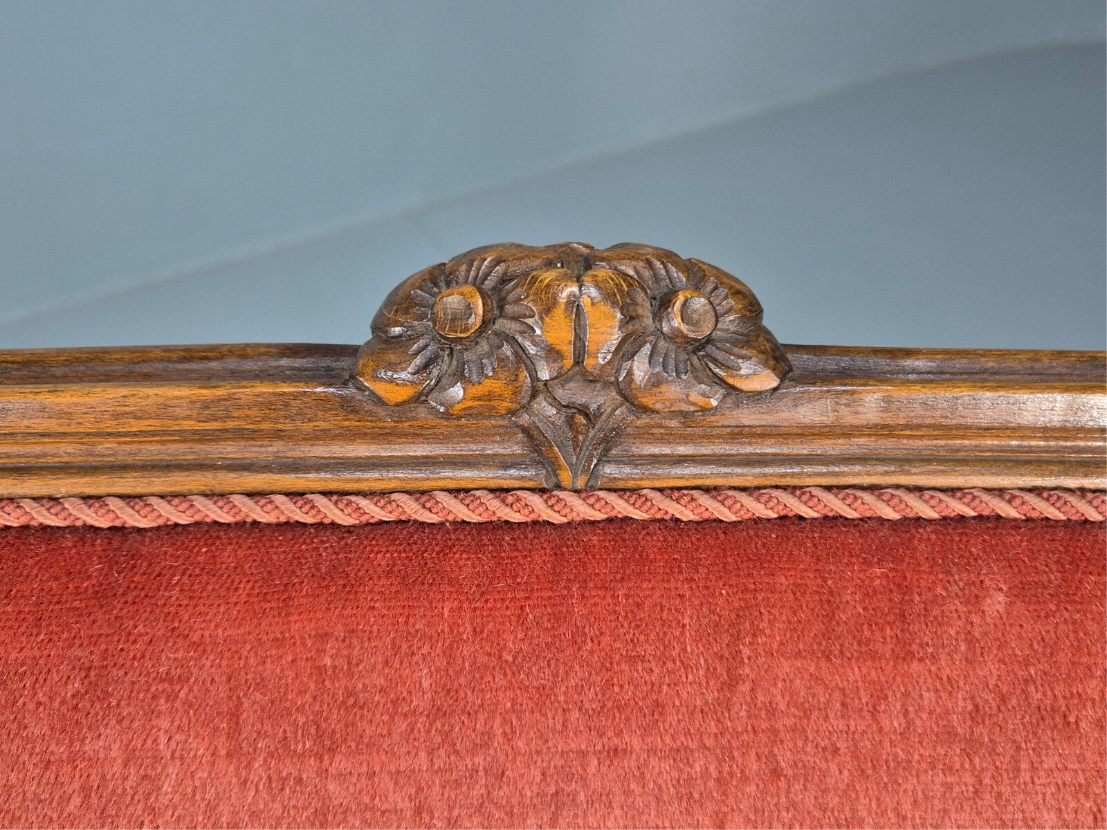 Vintage 2 Seater Sofa French Style Orange Velour Carved Beech Frame EB9566 V2SS - UKDK FURNITURE