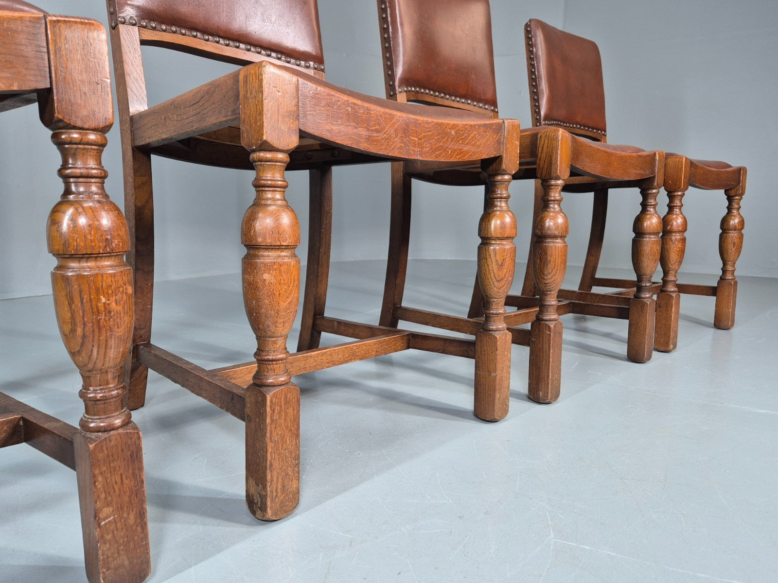 4 1930s Dining Chairs Oak and Rexine British EB11010 VDIN3