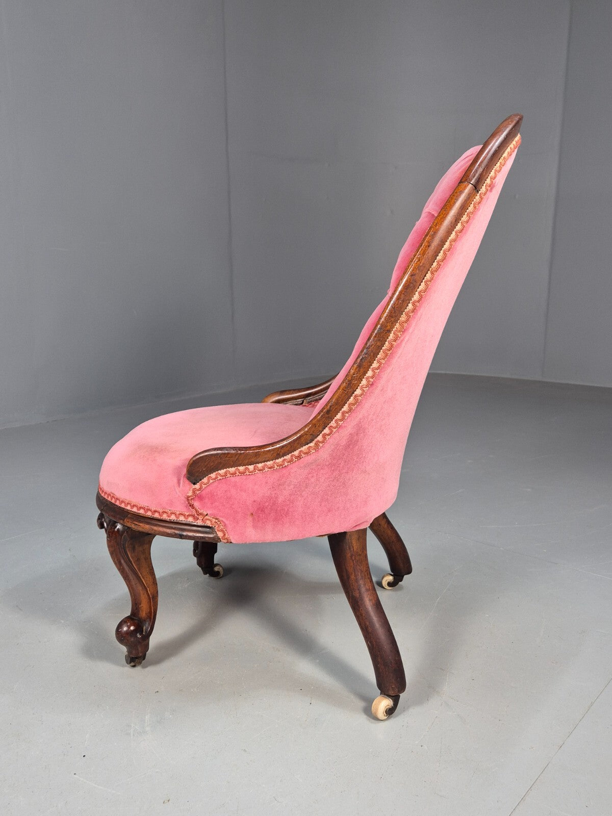 Vintage Lounge Chair Pink Velour Spoonback Nursing Parlour Victorian EB8438 VCLO - UKDK FURNITURE