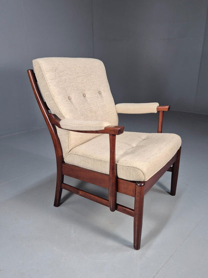 Vintage Danish Lounge Chair Beige Wool Wood Frame 1970s Retro EB8539 MNOR - UKDK FURNITURE