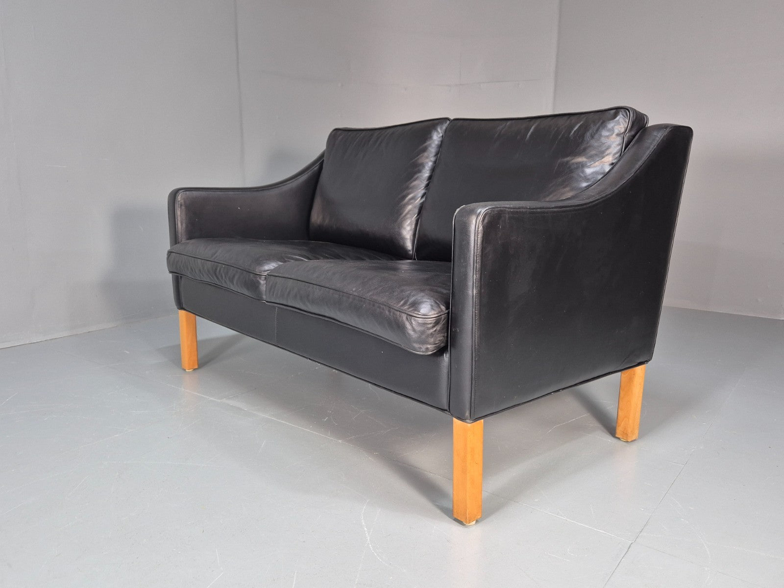 Two Seat Sofa Vintage Danish Black Leather 1970s Retro Mid Century  EB10122 M2SS19