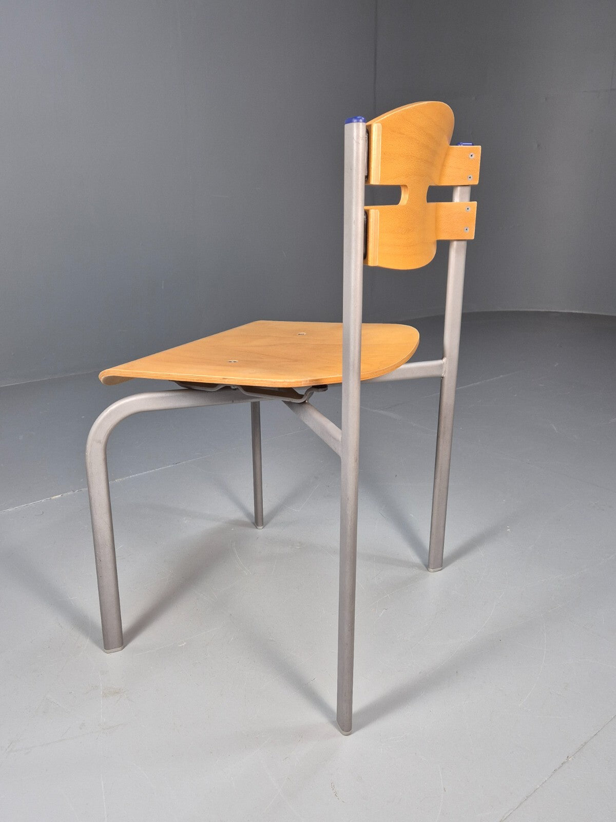 Vintage Danish Industrial Chair Grey Metal Frame Plywood Seat Retro EB9479 MSTA - UKDK FURNITURE
