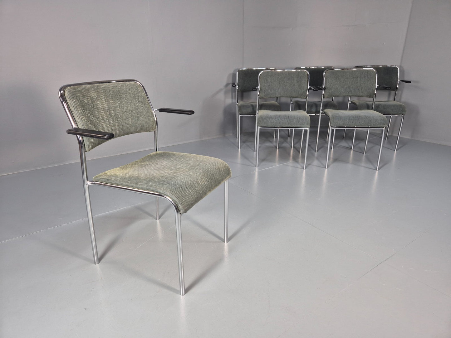 6 1980s Retro Stacking Chairs Chrome Frame Swedish Design Retro MCM EB10606 MSTA3