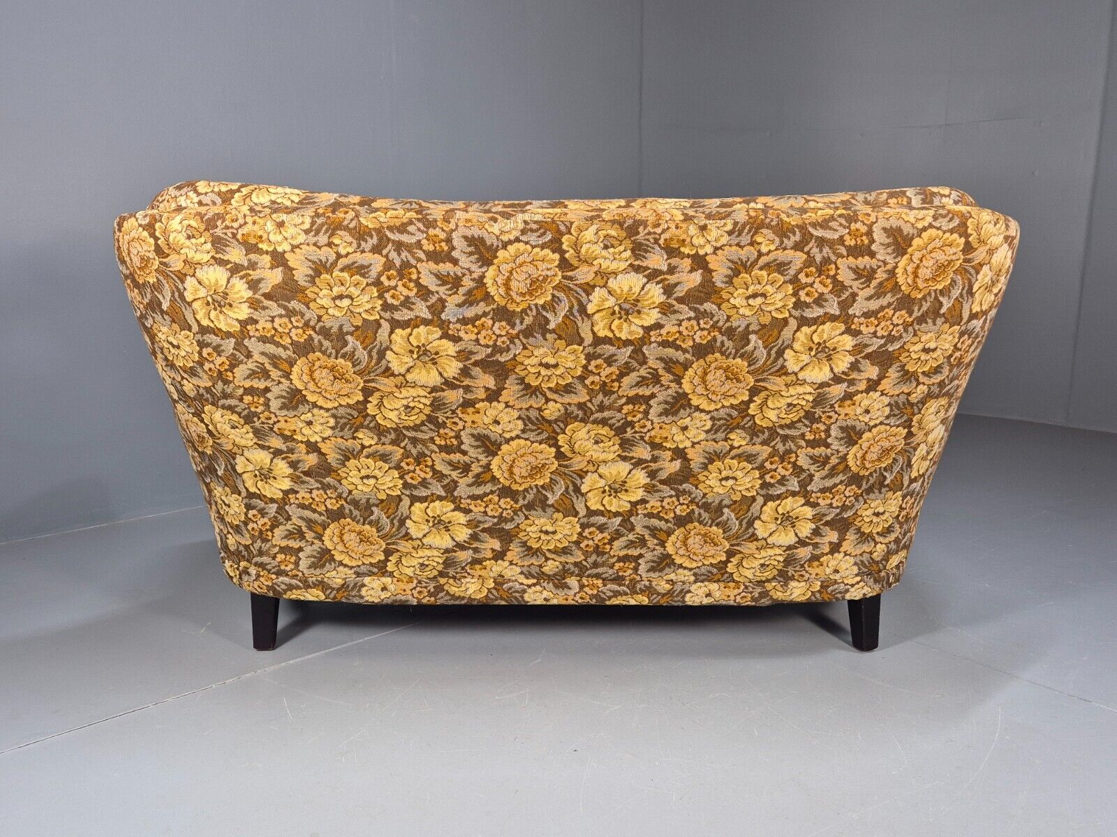 Vintage Danish 2 Seat Sofa Brown Yellow Floral Curved Form Retro MCM EB8949 M2SS - UKDK FURNITURE