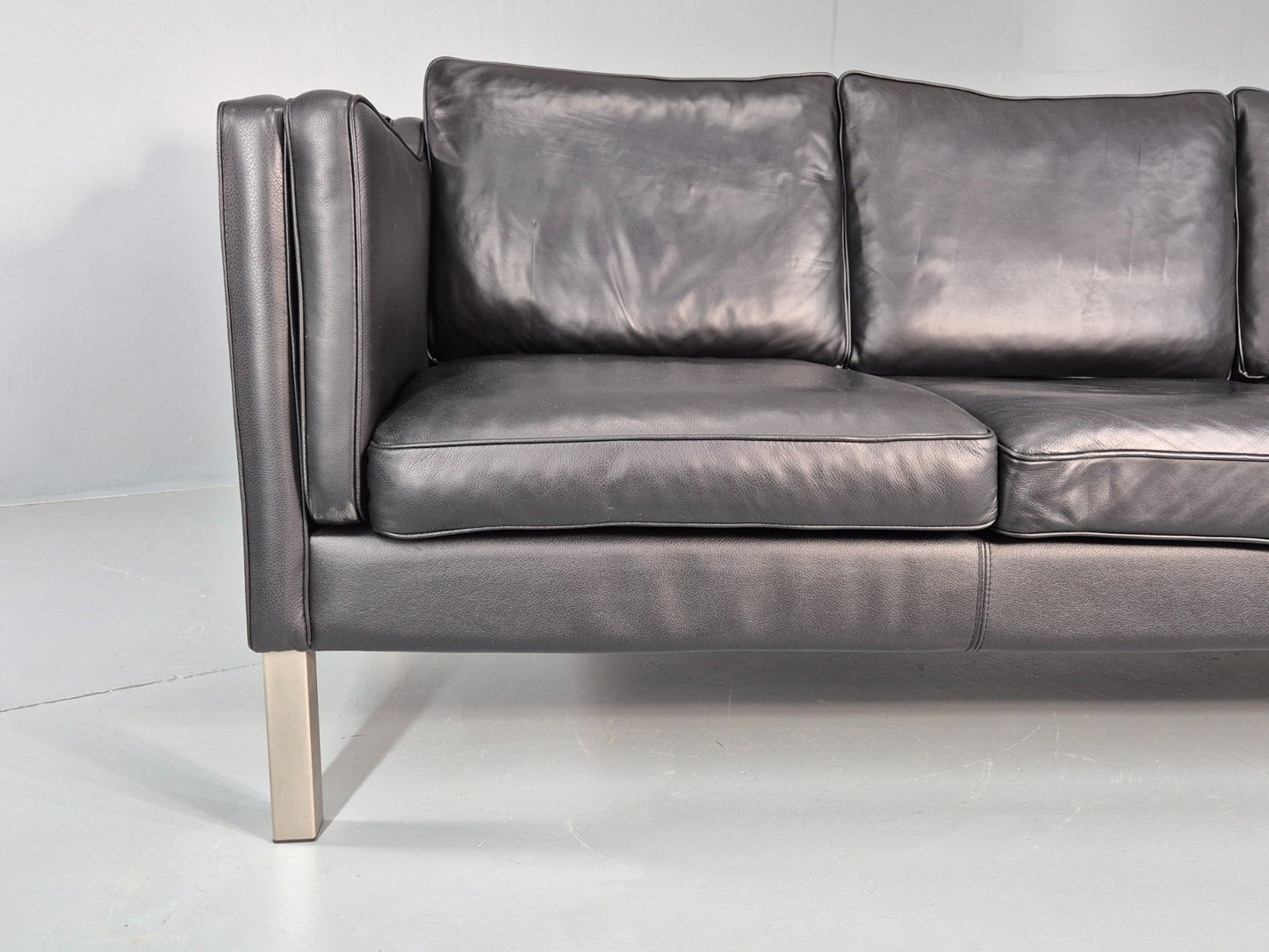 Vintage 3 Seat Sofa Danish Black Leather Mid Century Retro 1980s EB10463 M3SS1