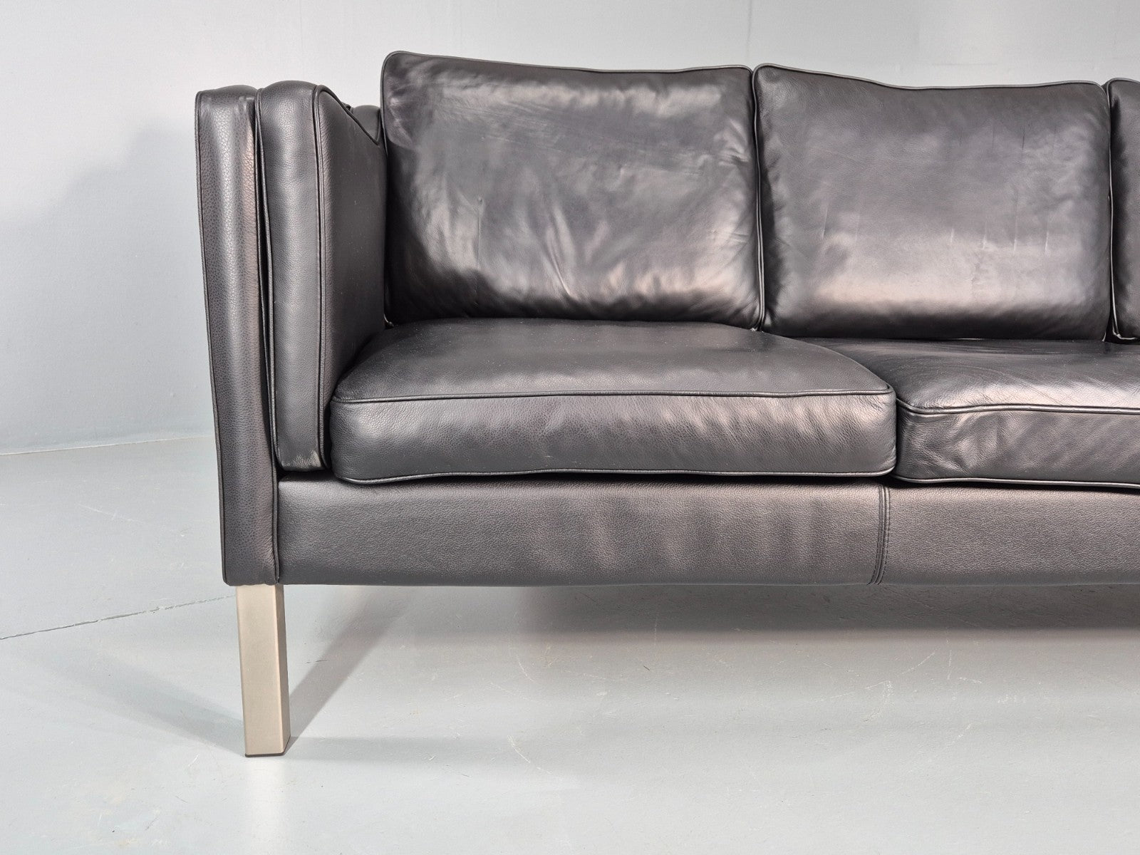 Vintage 3 Seat Sofa Danish Black Leather Mid Century Retro 1980s EB10463 M3SS1