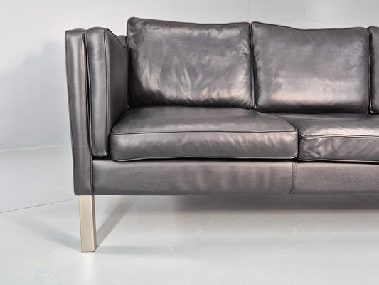 Vintage 3 Seat Sofa Danish Black Leather Mid Century Retro 1980s EB10463 M3SS1