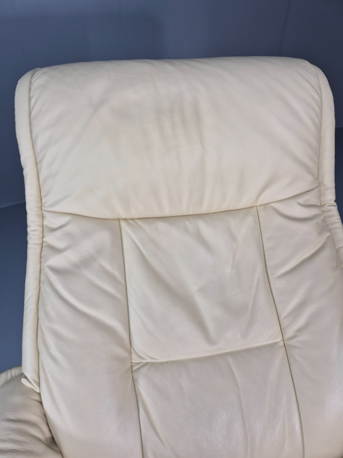 Vintage Swivel Recline Lounge Chair Danish Cream Leather 1990s EB11433 MSWI16
