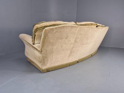 Vintage 4 Seater Sofa 1970s Retro Curved Green Velour EB11780 M4SS19