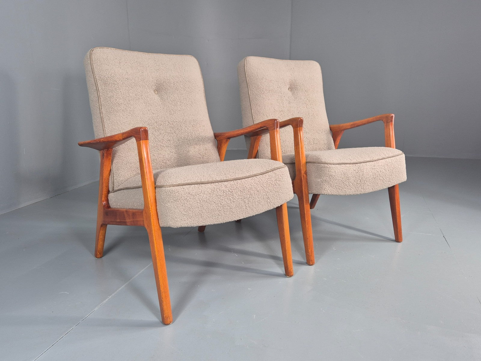 2 Vintage Mid Century Lounge Chairs Teak Frames New Upholstery  EB11086 MNOR4