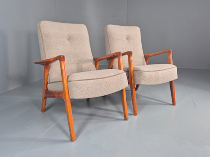 2 Vintage Mid Century Lounge Chairs Teak Frames New Upholstery  EB11086 MNOR4