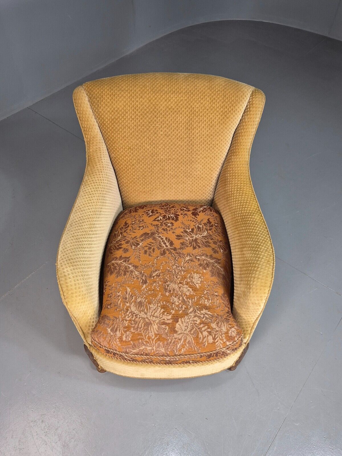 Antique Danish Gold Cotton & Mahogany Armchair EB8053 VCLO - UKDK FURNITURE
