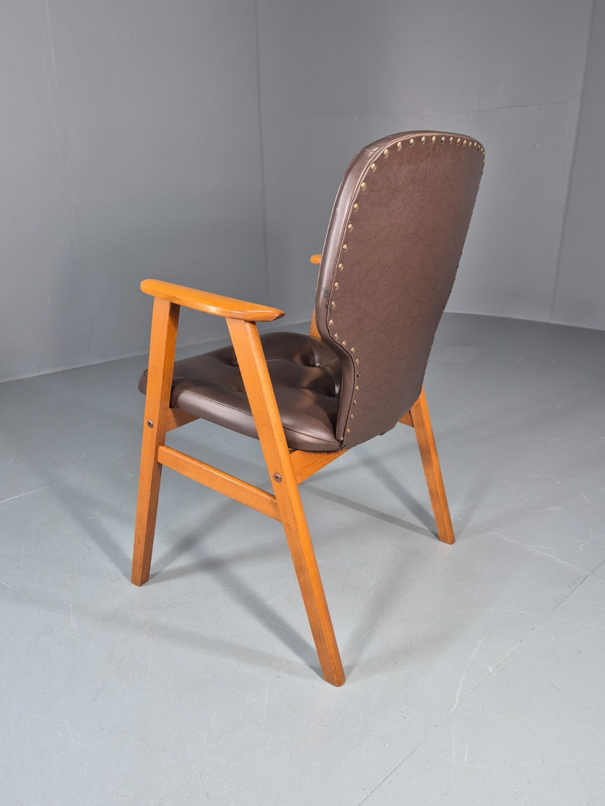 Mid Century Lounge Chair Vintage Swedish 1960s Beech Brown Vinyl EB11139 MNOR8