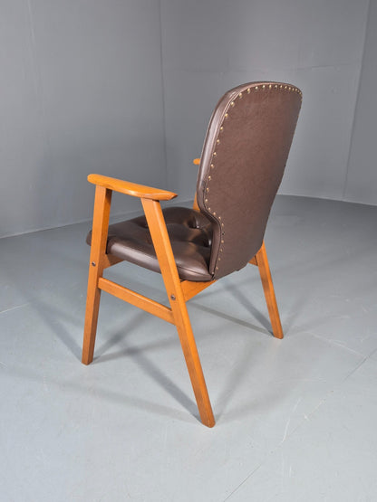 Mid Century Lounge Chair Vintage Swedish 1960s Beech Brown Vinyl EB11139 MNOR8