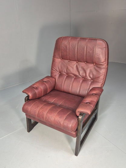 Vintage Danish Burgundy Leather 1980s Retro Lounge Chair MCM EB9793 MNOR - UKDK FURNITURE