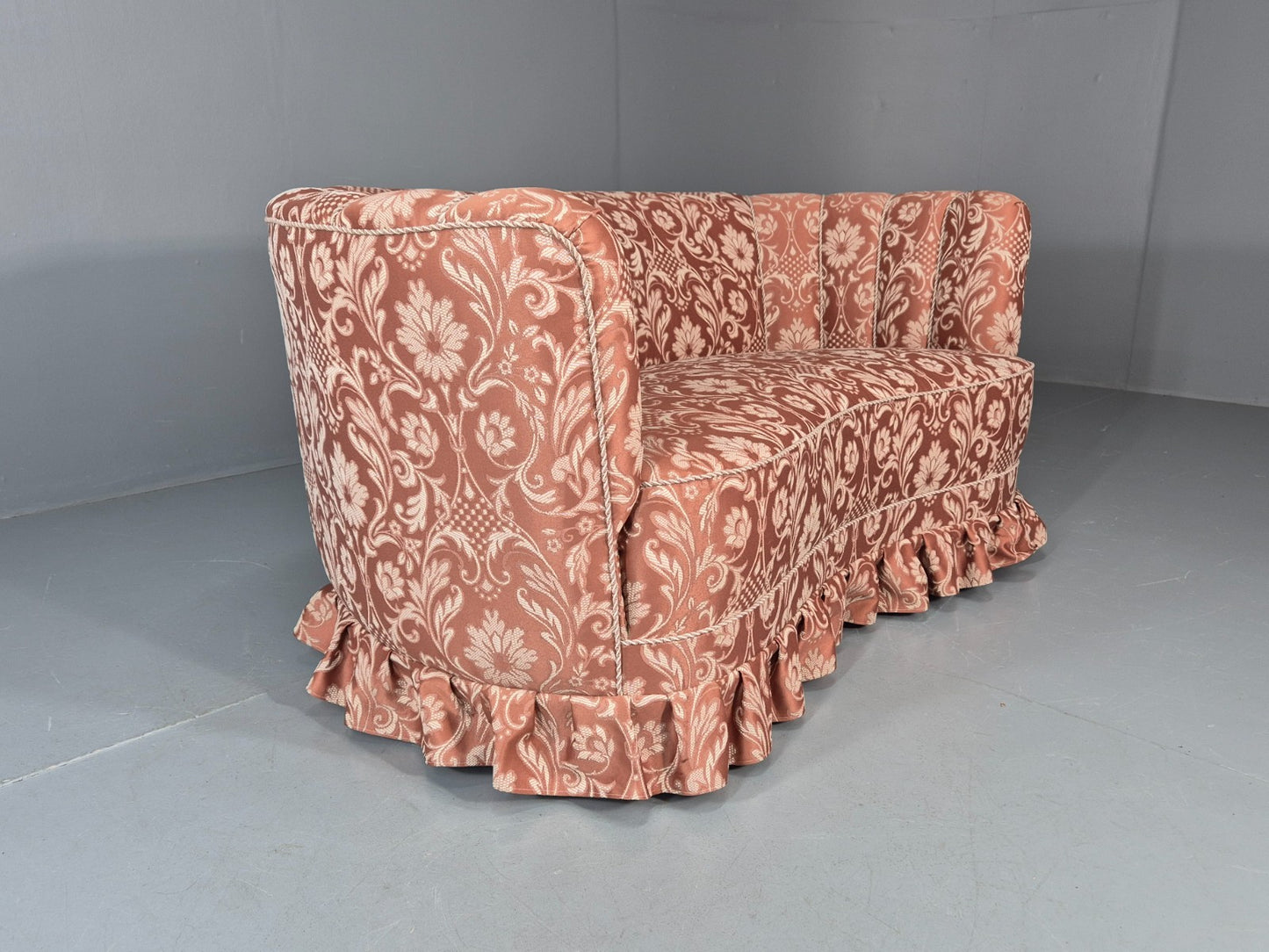 Vintage Danish Banana Sofa 1930s Art Deco Floral Pink Upholstery EB11410 V2SS7