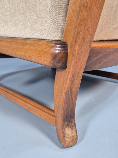 Vintage Danish Oak Frame 1970s Lounge Chair Gold Floral Upholstery EB9658 VCLO - UKDK FURNITURE