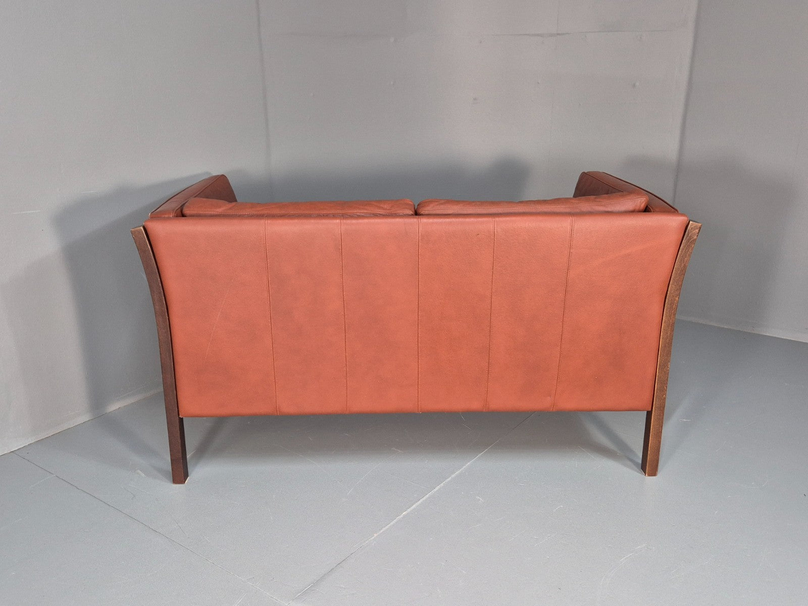 Mid Century 2 Seater Sofa Stouby Red Brown Leather Beech End Retro  EB10060 M2SS12
