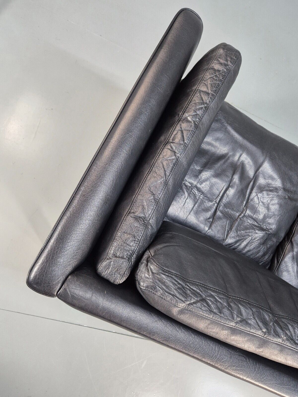 Vintage Danish 2 Seat Sofa Black Leather 1980s Retro MCM EB8696 M2SS - UKDK FURNITURE