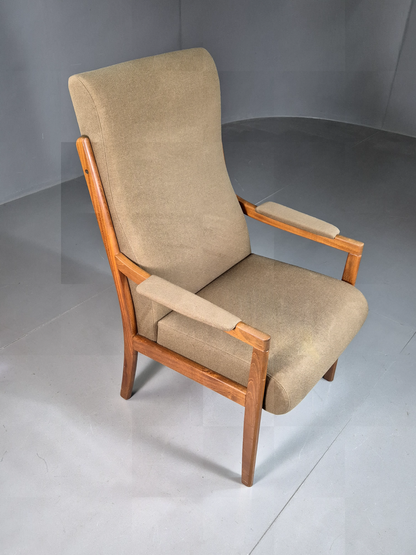 Vintage Swedish Lounge Chair Beige Wool Hardwood Frame MCM Retro EB7195 MNOR6