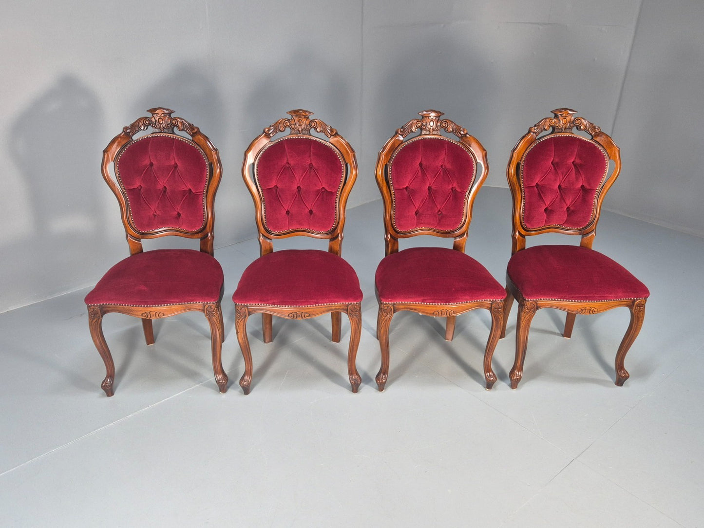 4 Rococo Saloon Chairs Vintage Reproductions Red Velour 1980s EB10691 VDIN2