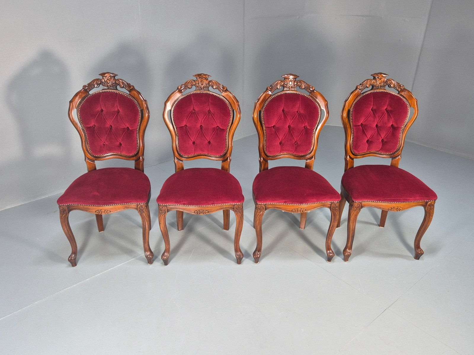 4 Rococo Saloon Chairs Vintage Reproductions Red Velour 1980s EB10691 VDIN2