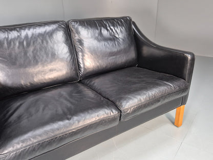 Two Seat Sofa Vintage Danish Black Leather 1970s Retro Mid Century  EB10122 M2SS2